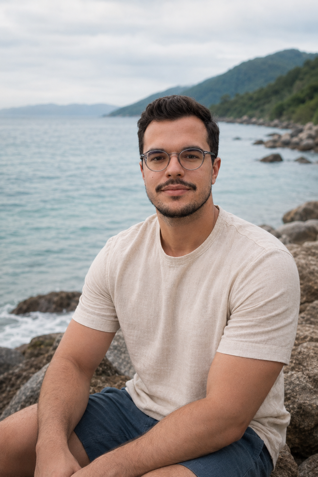 Retrato de Matheus Colombo em um jardim de ervas medicinais